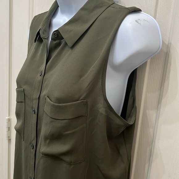 Apt 9 Blouse Collar Button Front Sleeveless Pockets Slit Grape Leaf Hunter Green - Picture 4 of 11
